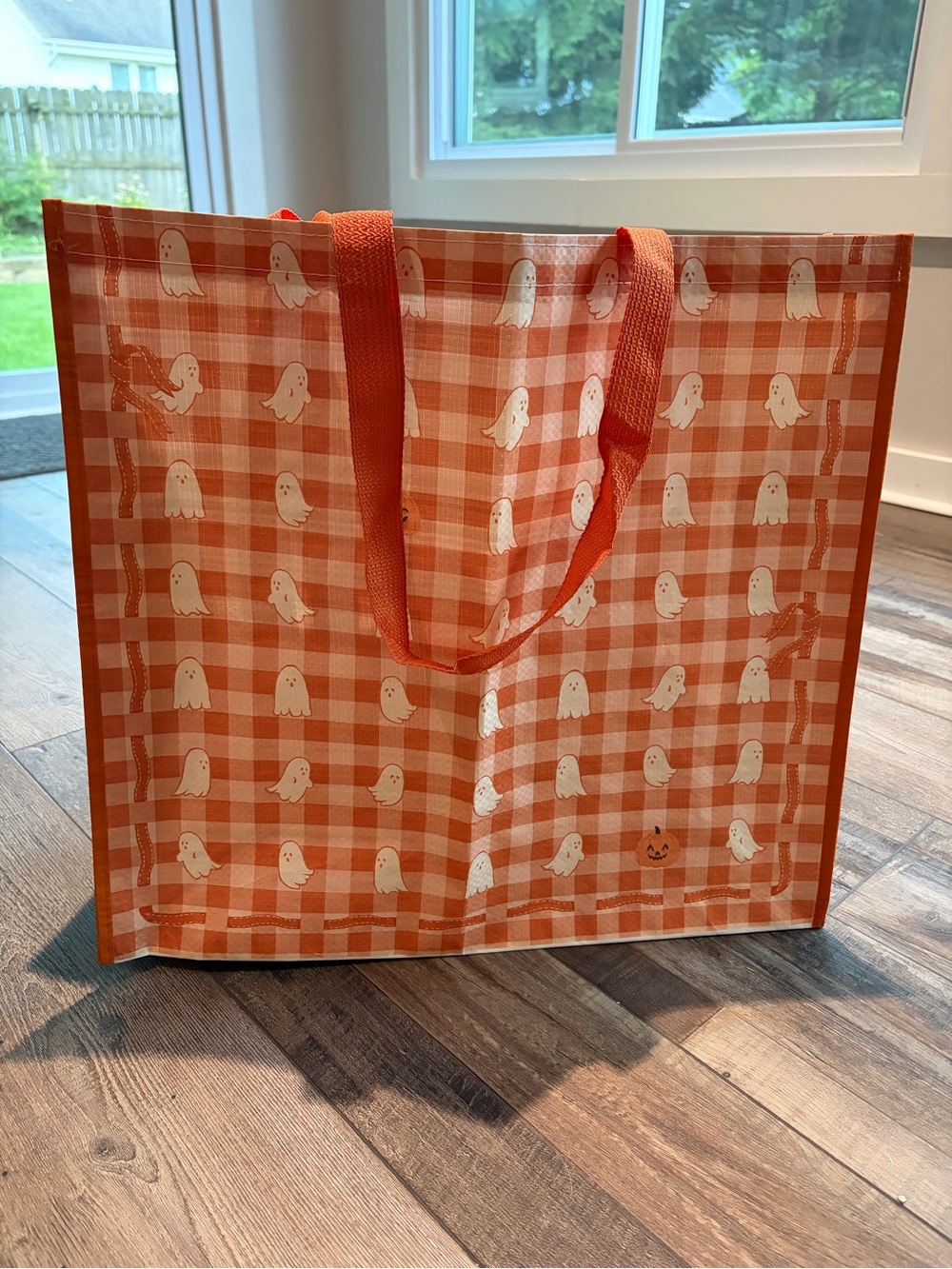 HALLOWEEN Vanderburg Gingham Orange Ghost-Print Tote Bag NWT